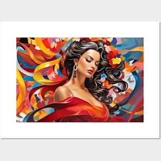 Beauty Woman Retro Abstract Colorful Painting Posters and Art